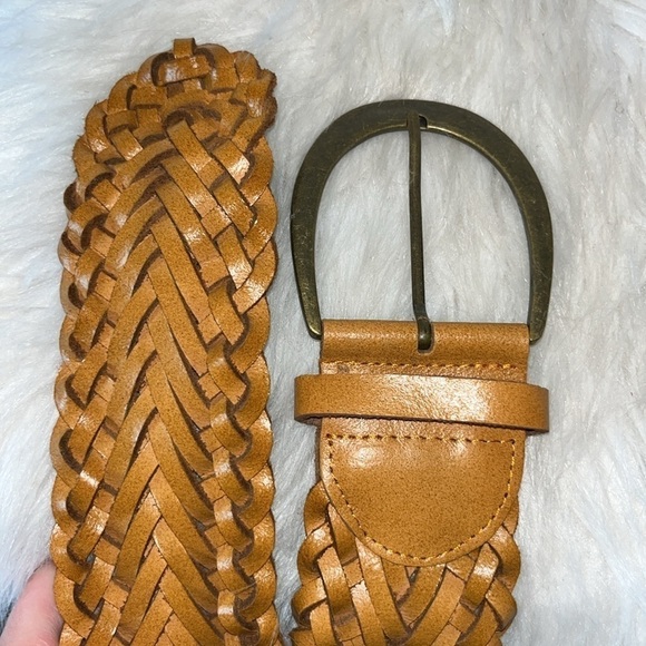 Wide tan leather braided belt boho hippie western size Medium main image 6